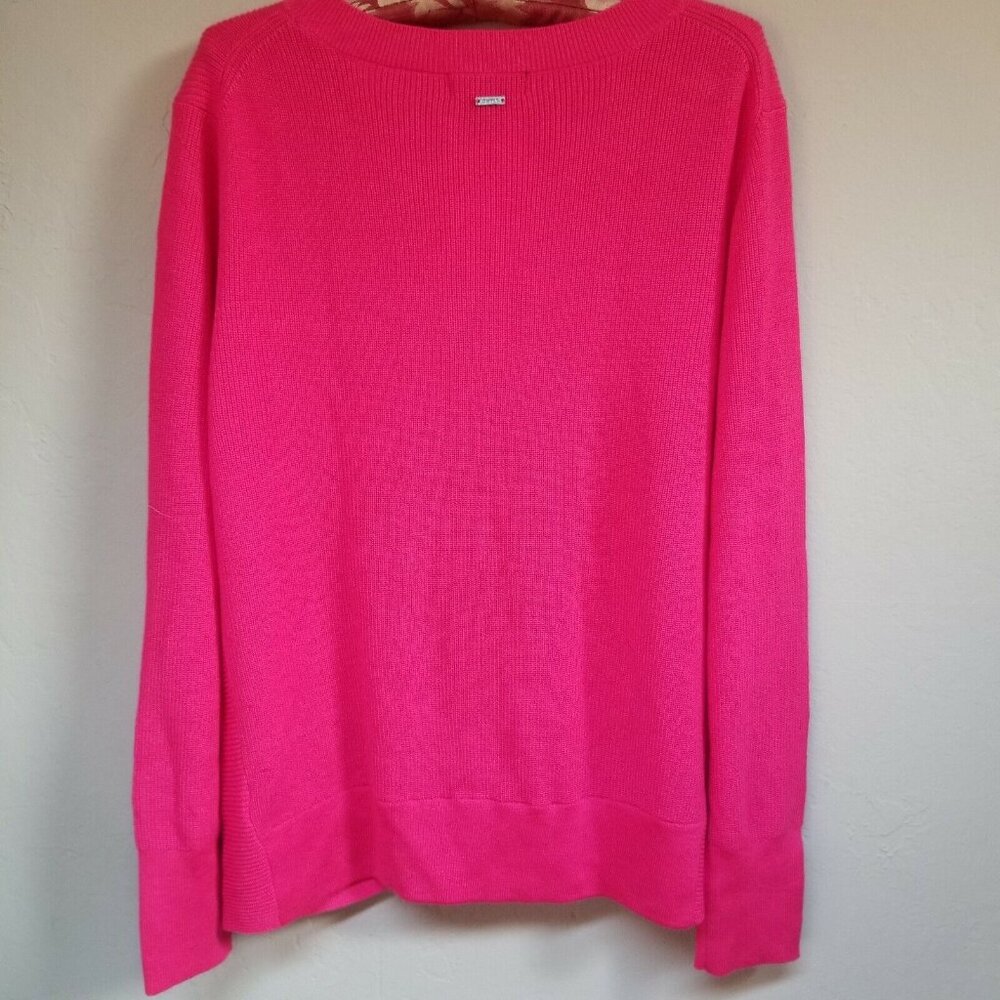 New DKNY Womens Large Pink Knit Long Sleeve Acrylic Twist Front Pullover Sweater